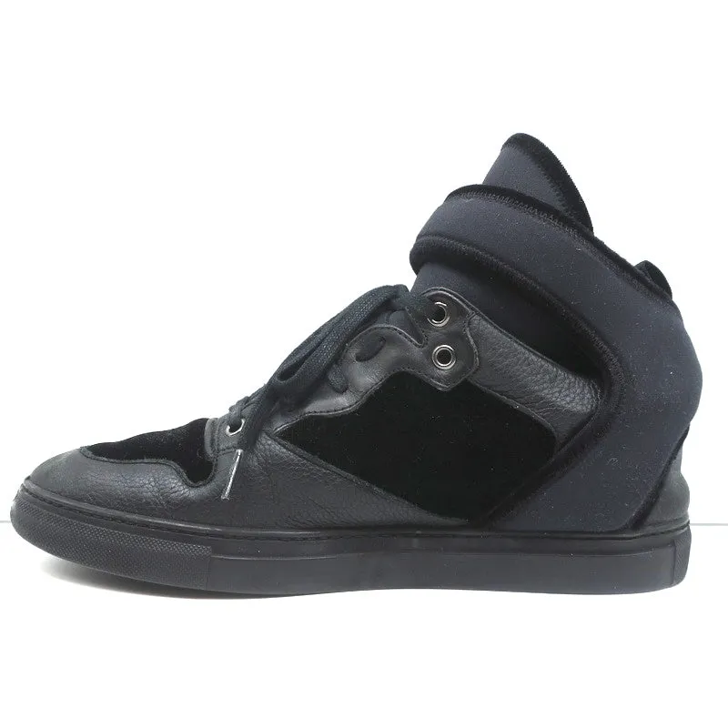 Balenciaga High Top Sneakers Black Leather & Velvet Size 40