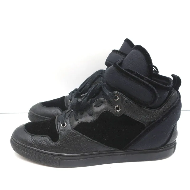 Balenciaga High Top Sneakers Black Leather & Velvet Size 40