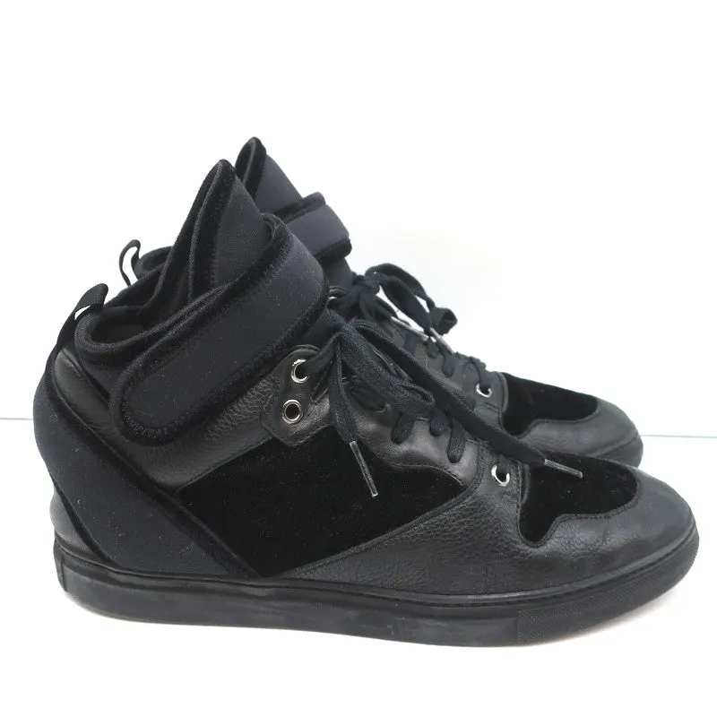Balenciaga High Top Sneakers Black Leather & Velvet Size 40