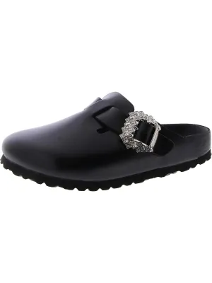 Boston Crystal Buckle Womens Leather Embellished Clogs
