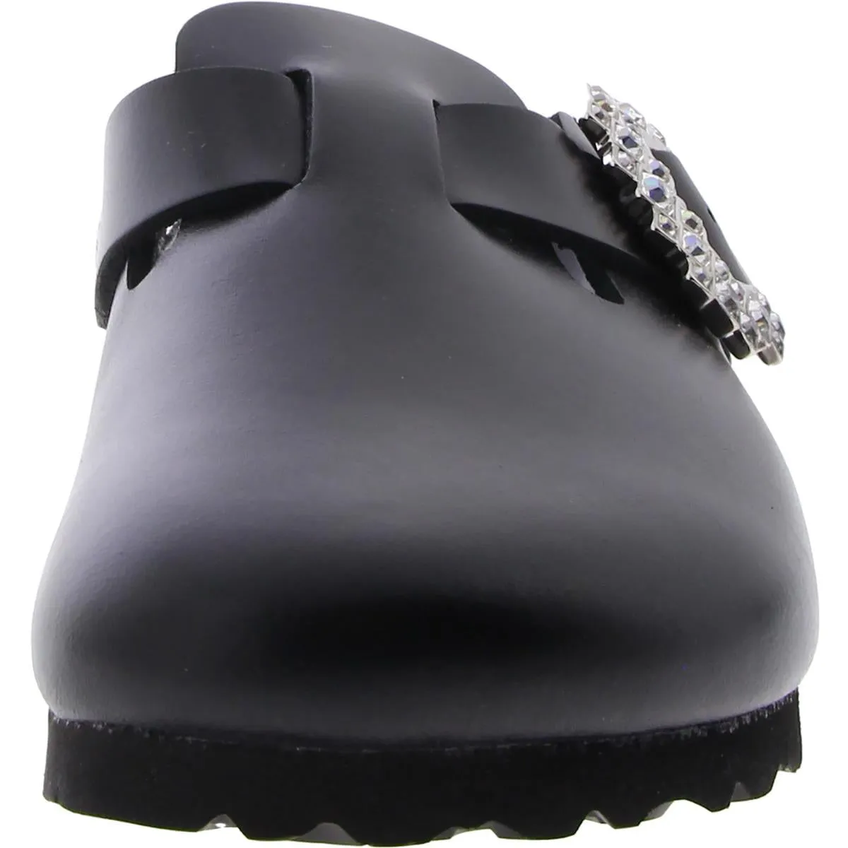Boston Crystal Buckle Womens Leather Embellished Clogs