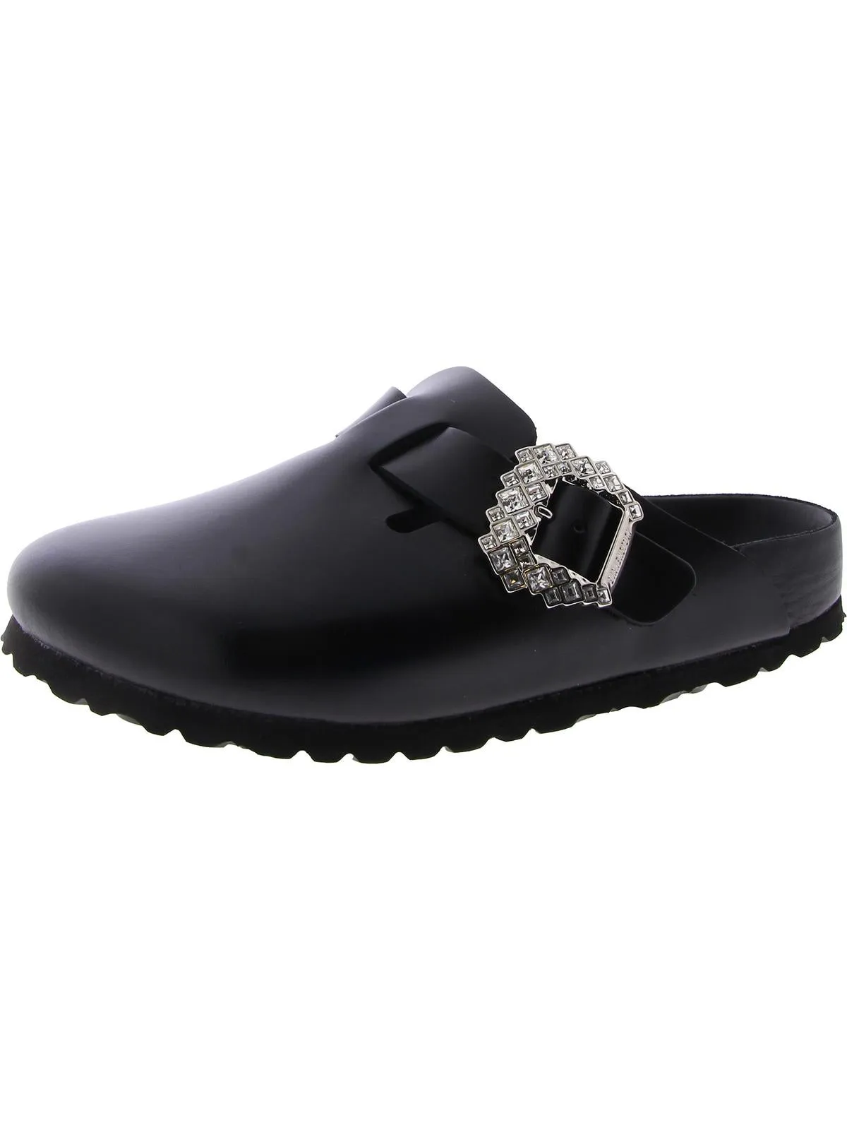 Boston Crystal Buckle Womens Leather Embellished Clogs