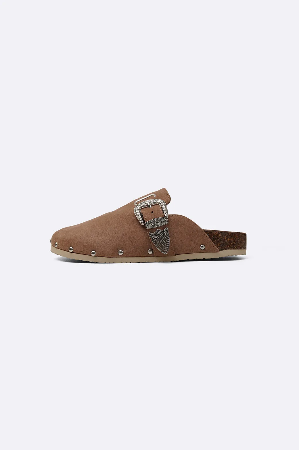 BUCKLED SUEDE CLOGS
