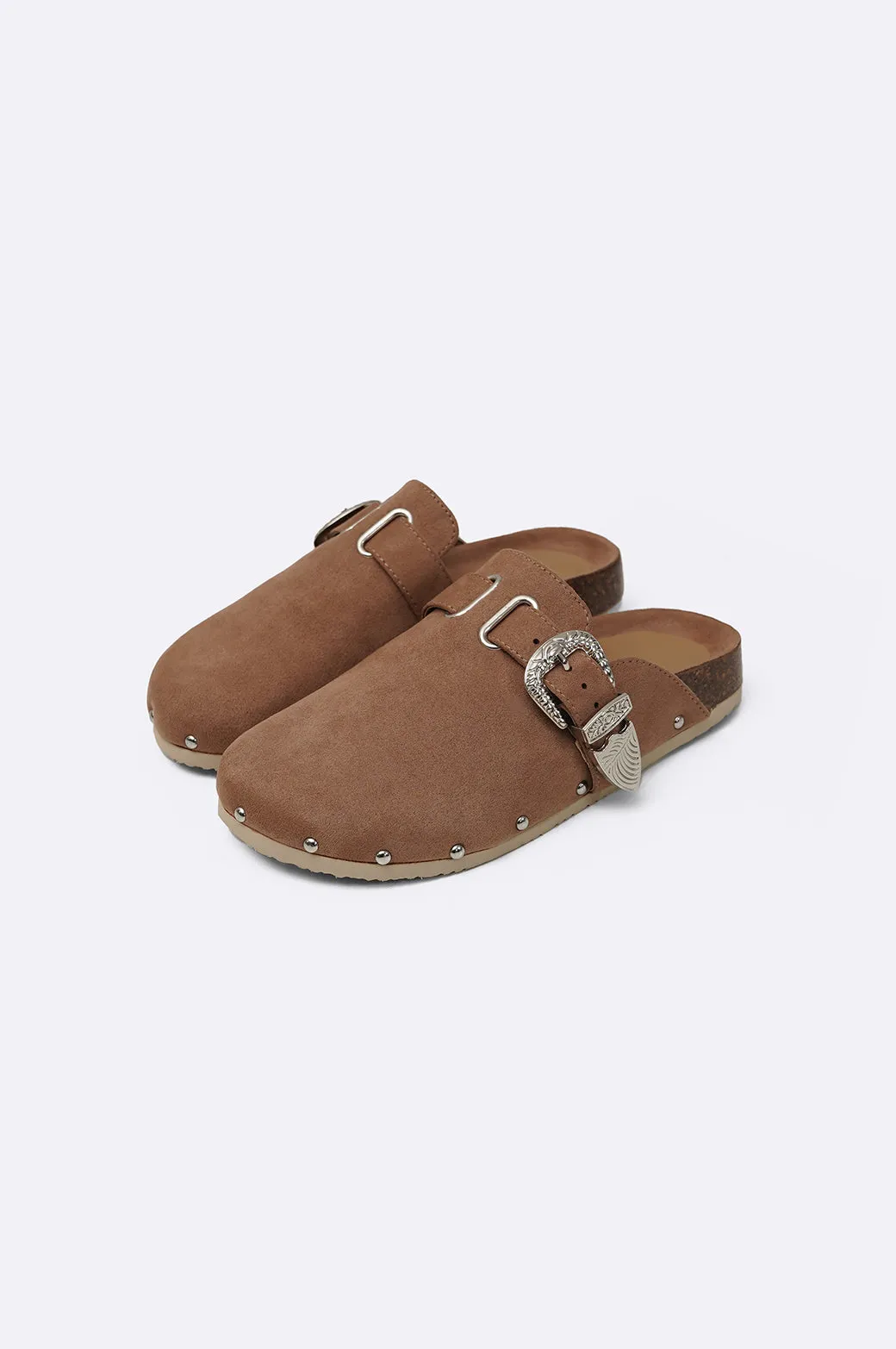 BUCKLED SUEDE CLOGS