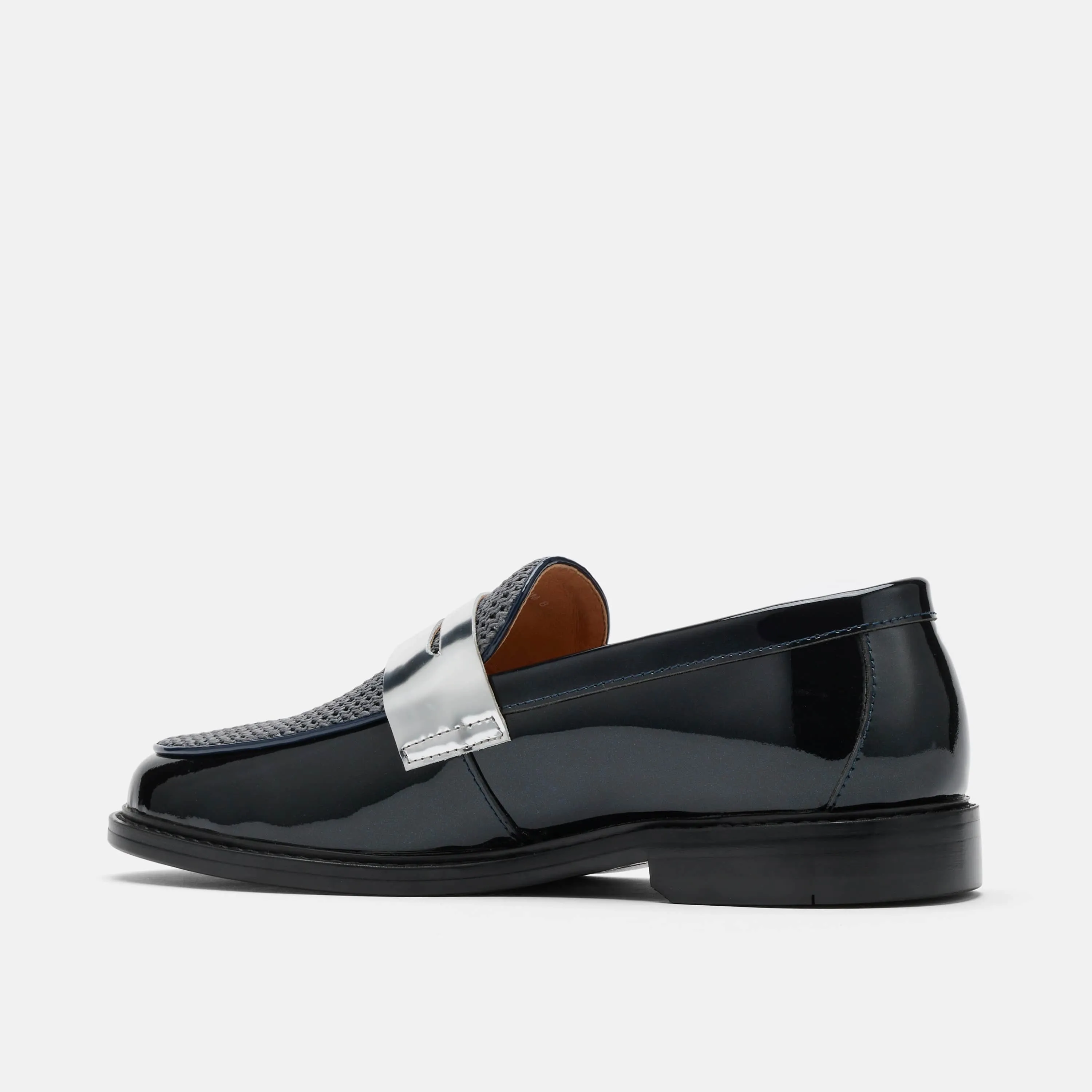 Calum Navy Patent Leather Penny Loafers