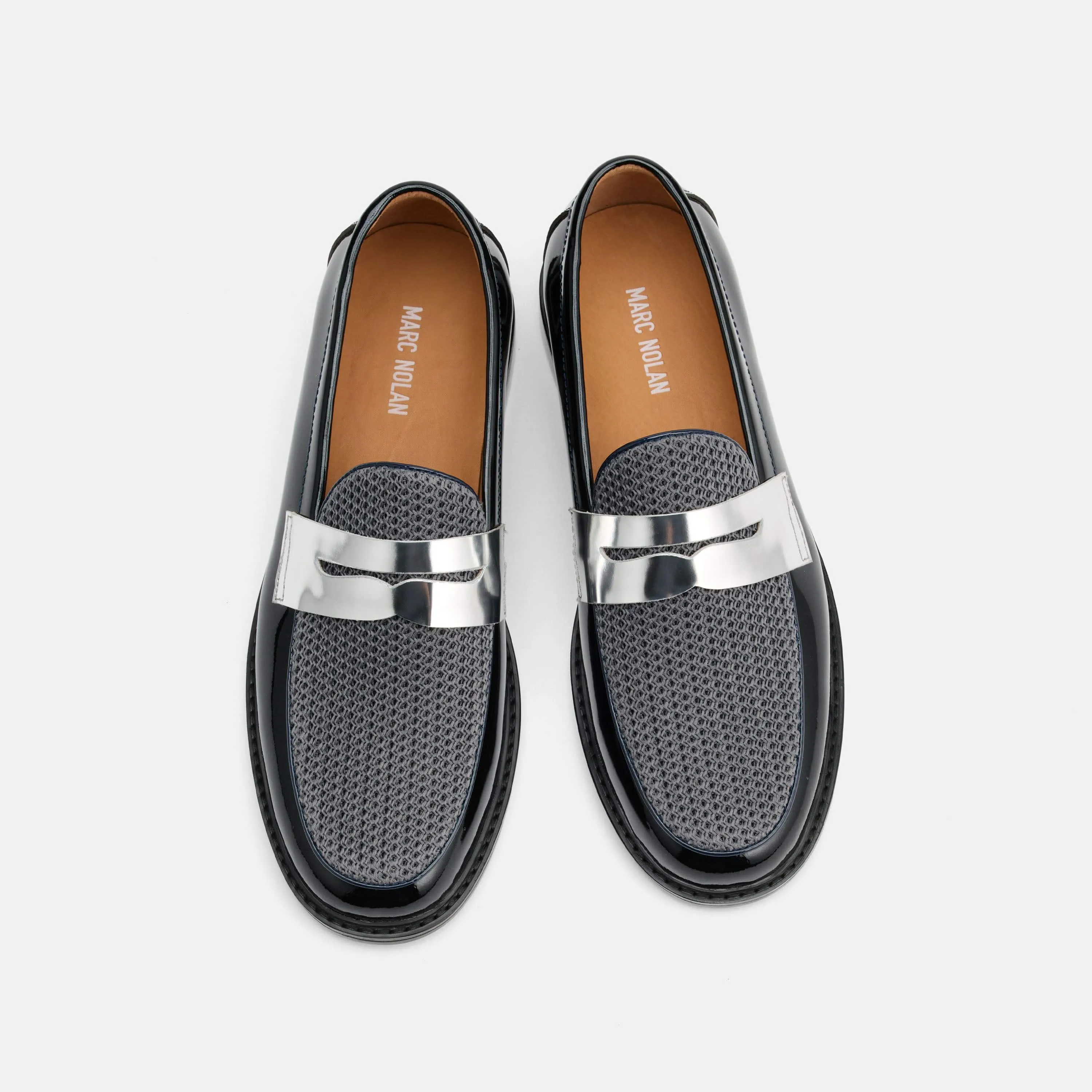 Calum Navy Patent Leather Penny Loafers