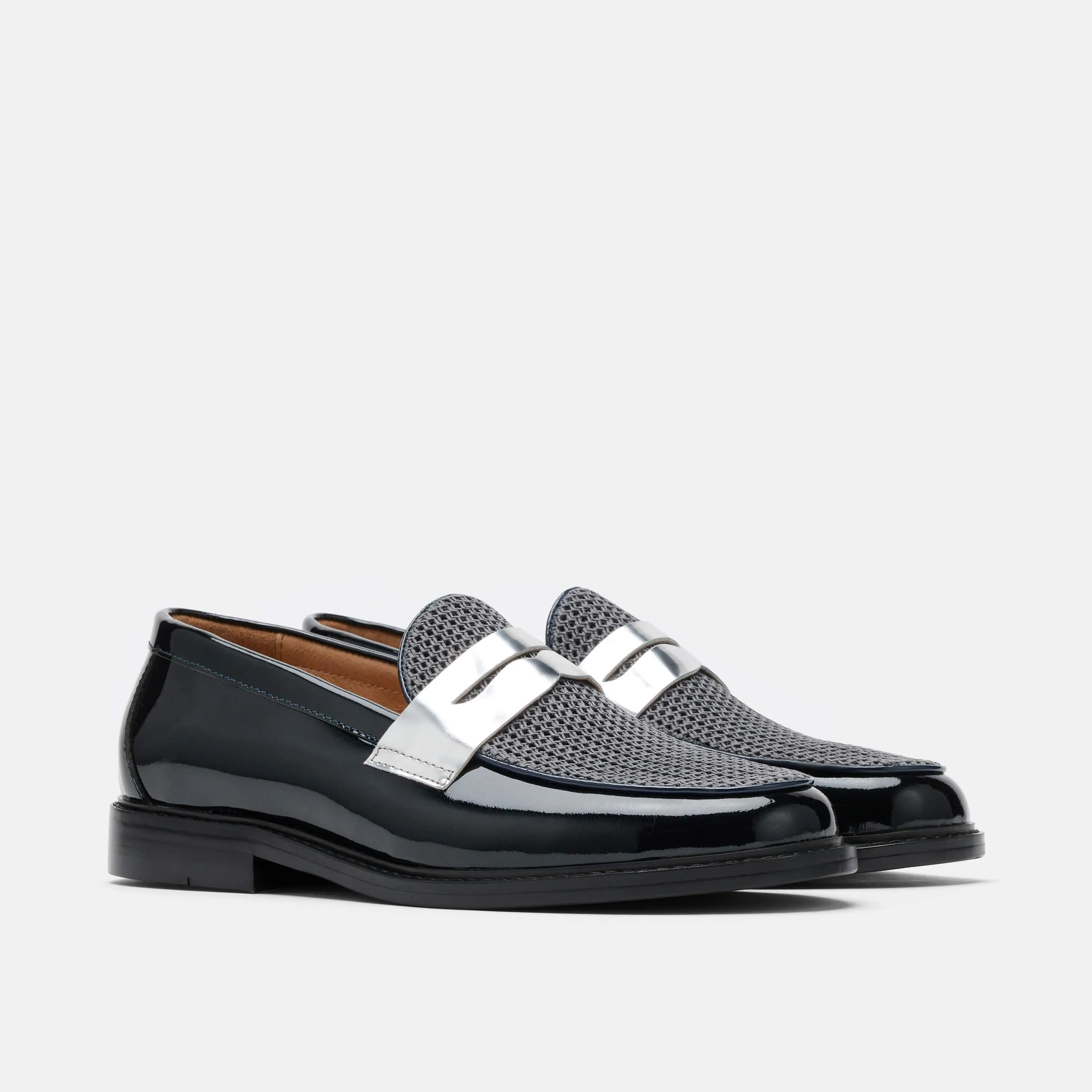 Calum Navy Patent Leather Penny Loafers