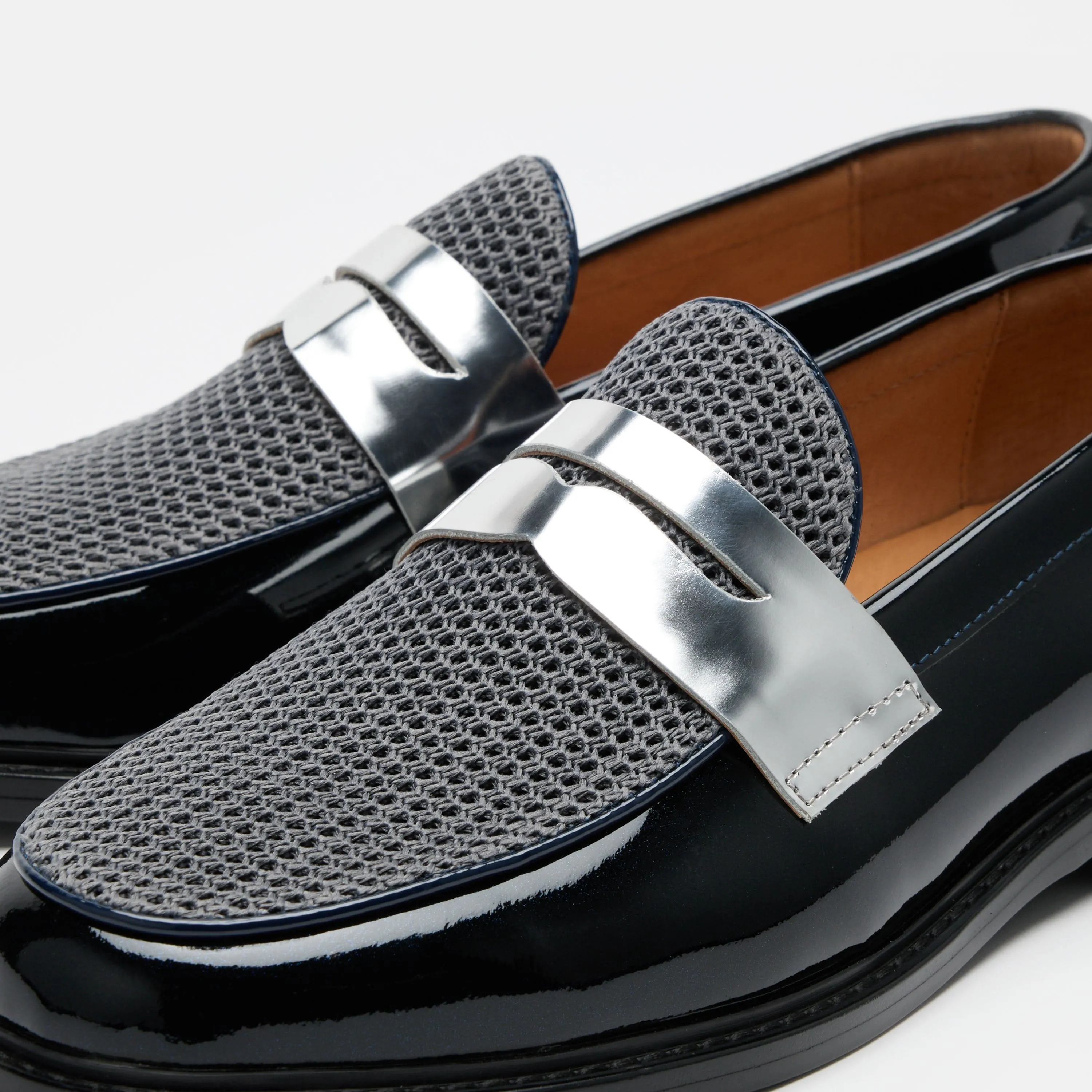 Calum Navy Patent Leather Penny Loafers