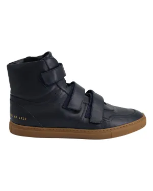 Common Projects x Robert Geller High Cut Sneakers in Navy Blue Leather