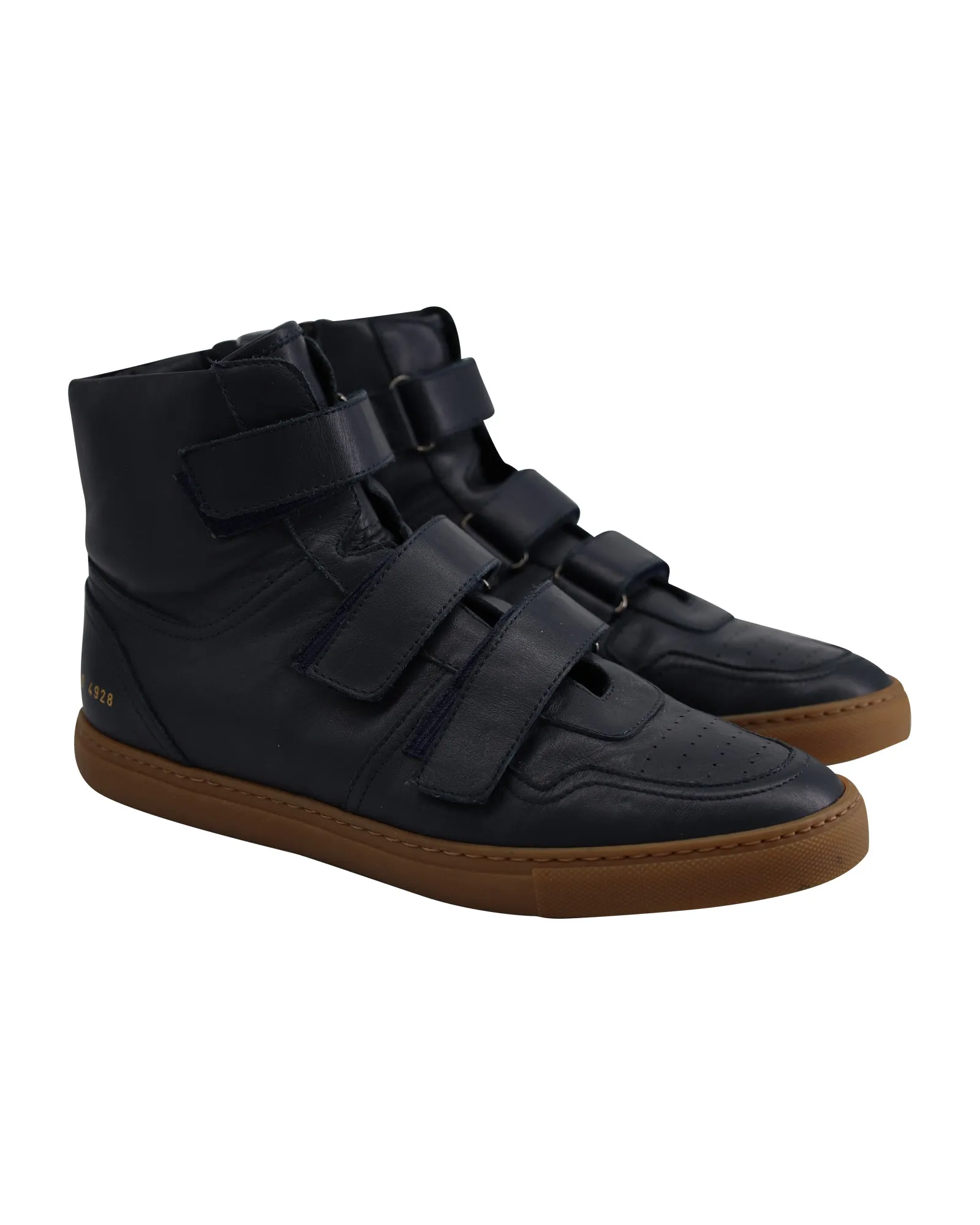 Common Projects x Robert Geller High Cut Sneakers in Navy Blue Leather
