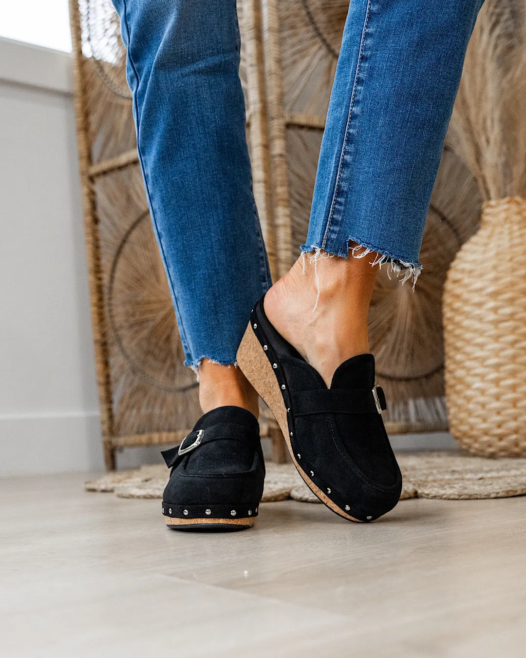 Corkys Just Precious Faux Suede Wedge Clogs - Black