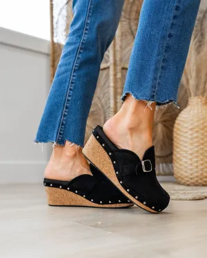 Corkys Just Precious Faux Suede Wedge Clogs - Black