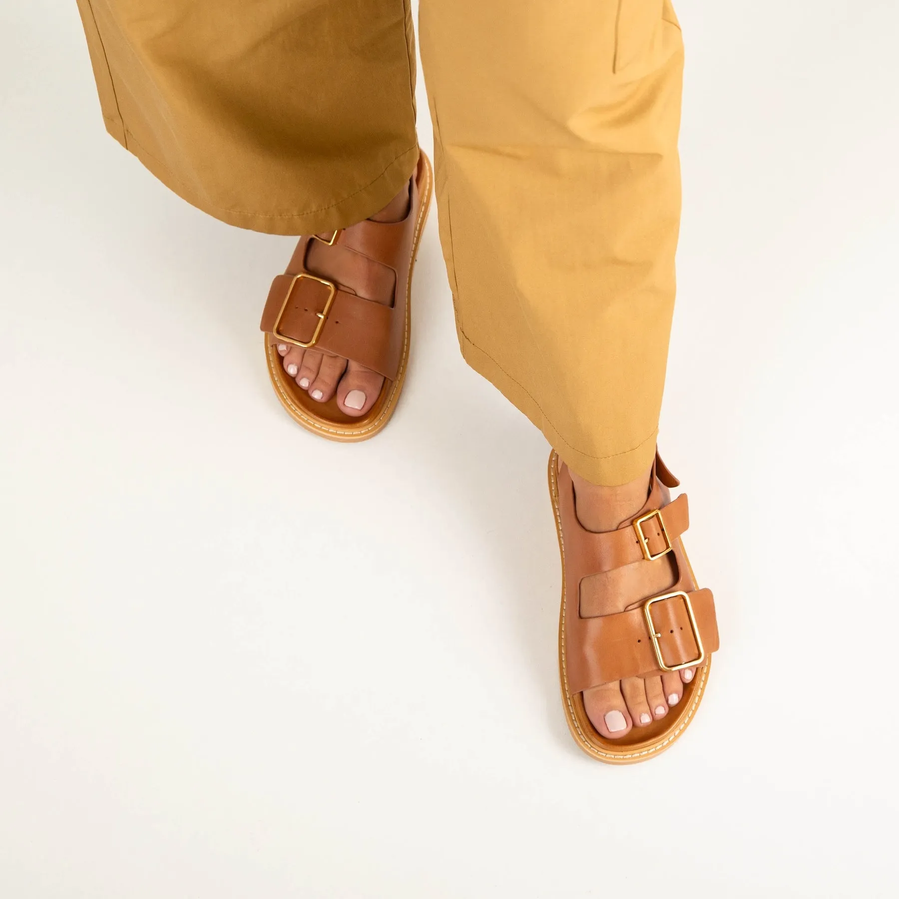 DEANA LEATHER TRIPLE BUCKLE SANDALS