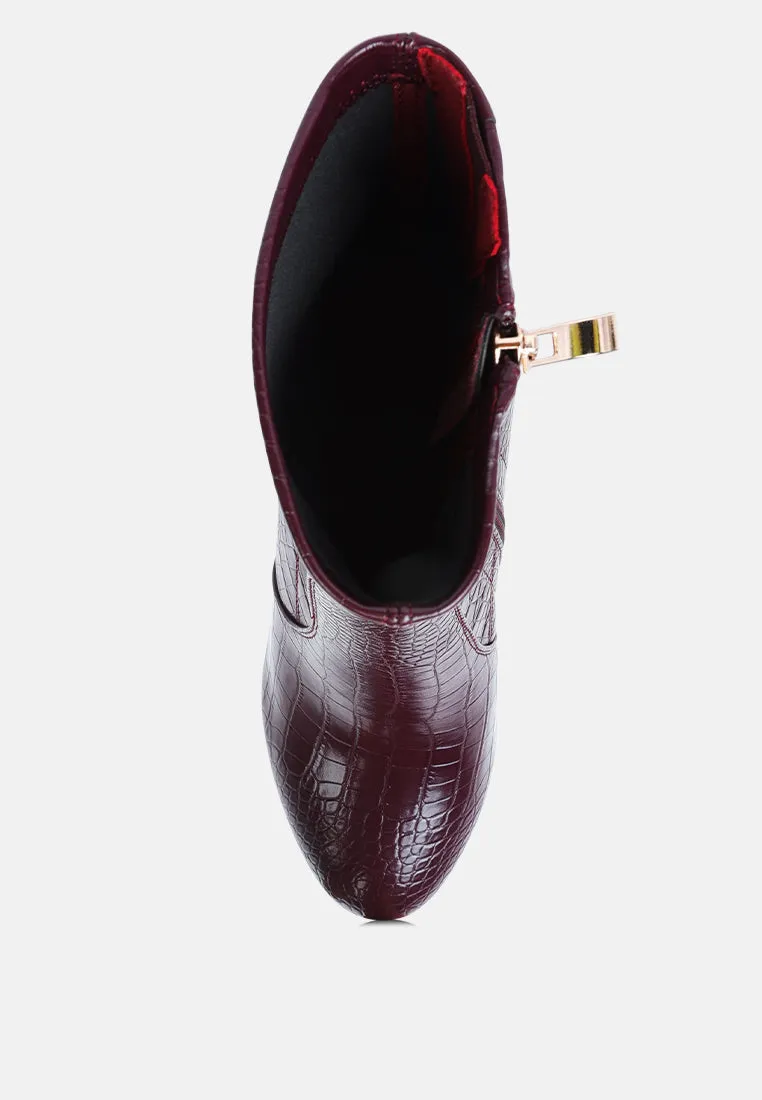 feral high heeled croc pattern ankle boot