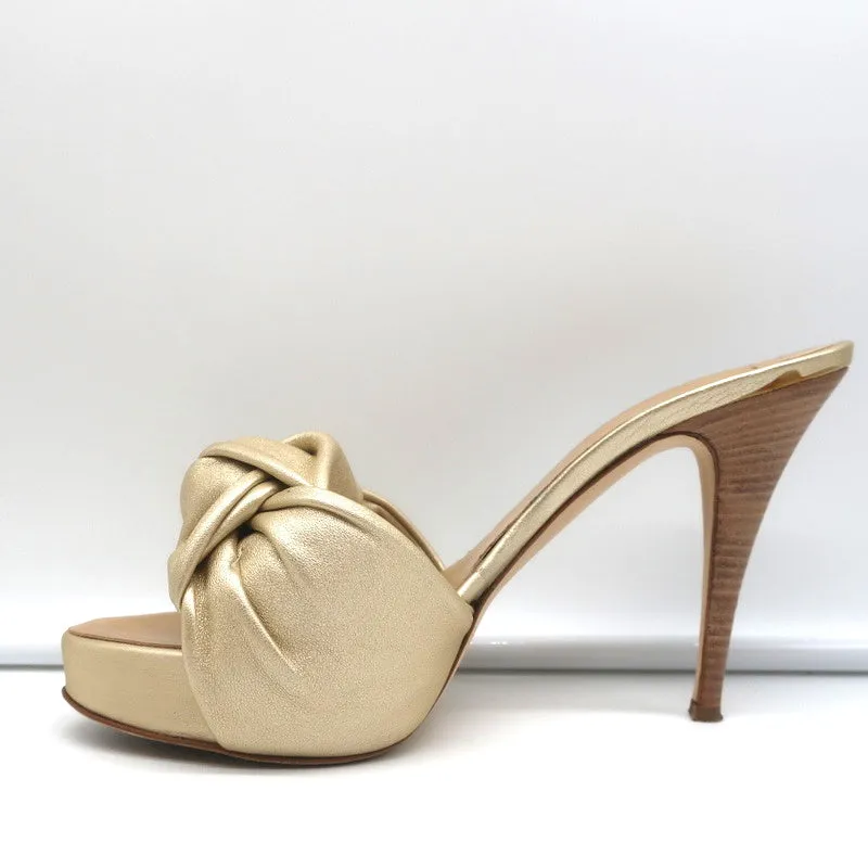 Giuseppe Zanotti Knotted Platform Mule Sandals Gold Metallic Leather Size 38.5
