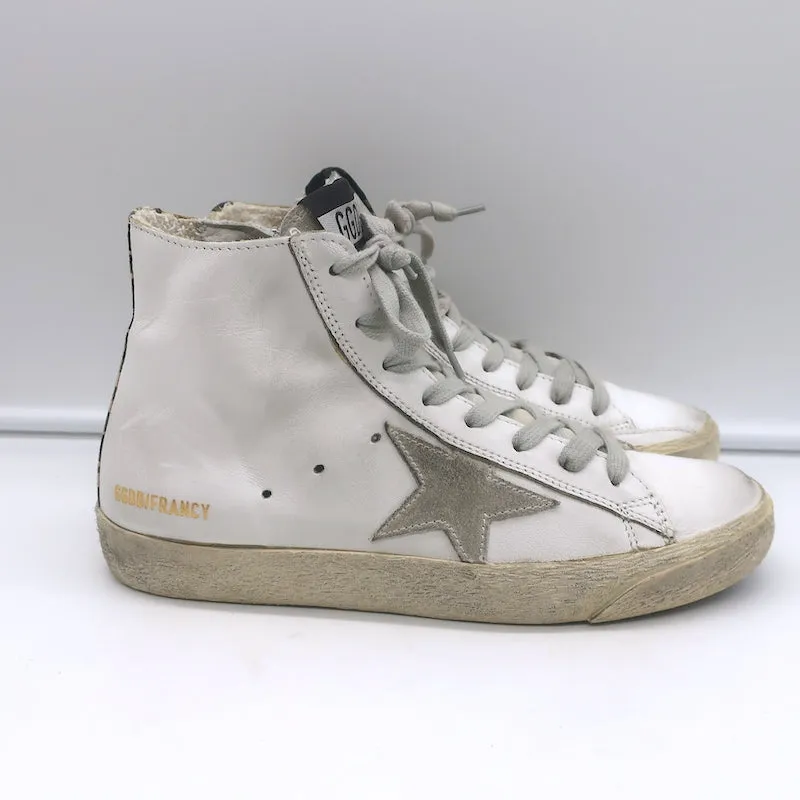 Golden Goose Francy Camo-Trim High Top Sneakers White Leather Size 36