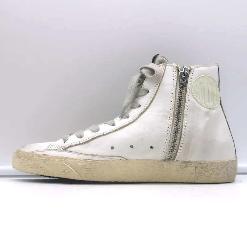 Golden Goose Francy Camo-Trim High Top Sneakers White Leather Size 36