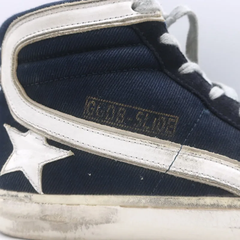 Golden Goose Slide Denim & Suede High-Top Sneakers Navy Size 40