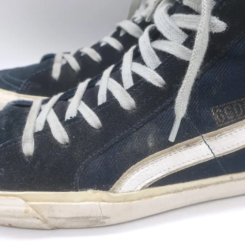Golden Goose Slide Denim & Suede High-Top Sneakers Navy Size 40