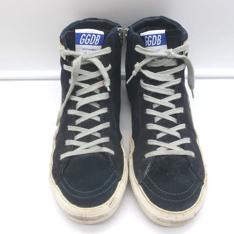 Golden Goose Slide Denim & Suede High-Top Sneakers Navy Size 40