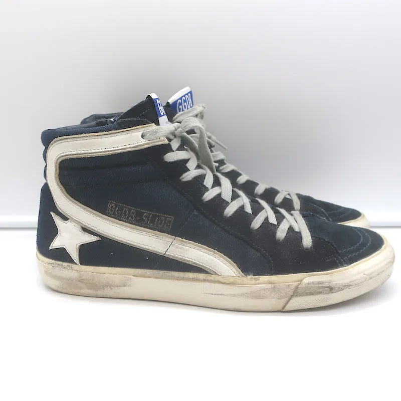 Golden Goose Slide Denim & Suede High-Top Sneakers Navy Size 40