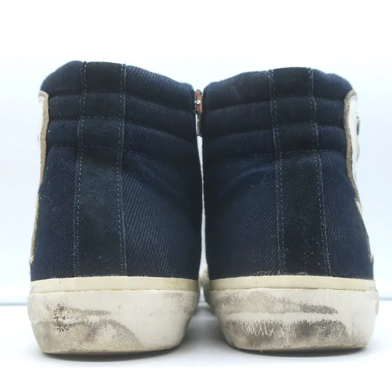 Golden Goose Slide Denim & Suede High-Top Sneakers Navy Size 40