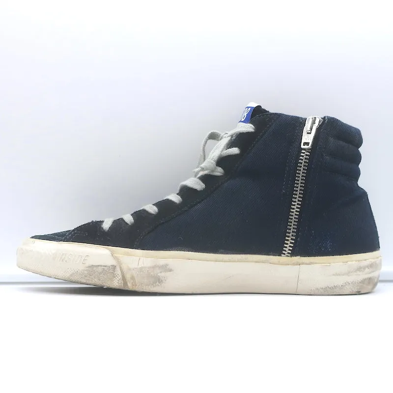 Golden Goose Slide Denim & Suede High-Top Sneakers Navy Size 40