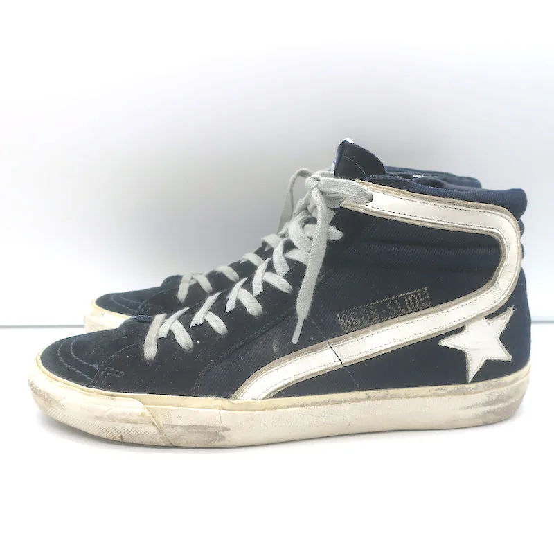 Golden Goose Slide Denim & Suede High-Top Sneakers Navy Size 40