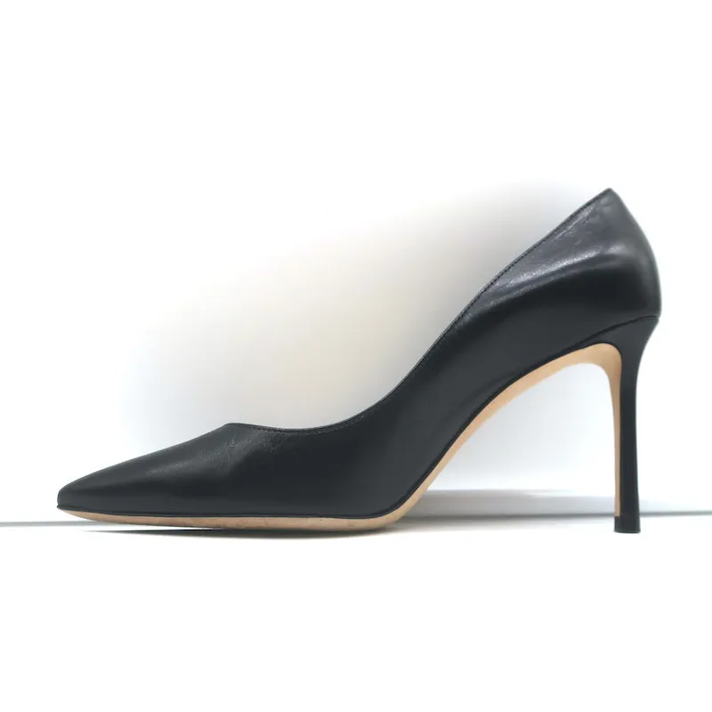 Jimmy Choo Romy 85 Pumps Black Kid Leather Size 38.5 Pointed Toe Heels