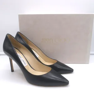 Jimmy Choo Romy 85 Pumps Black Kid Leather Size 38.5 Pointed Toe Heels