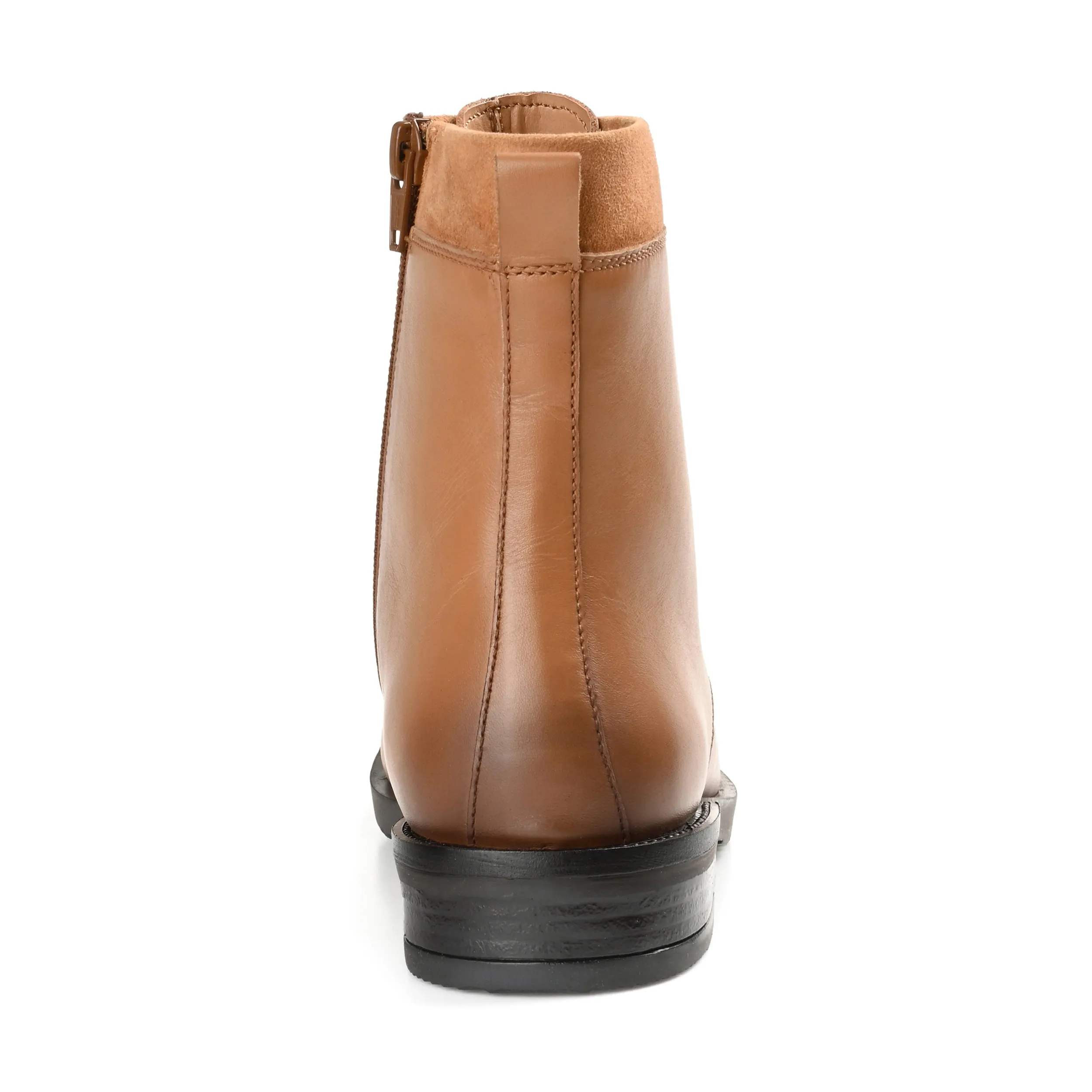 Journee Signature Womens Genuine Leather Natara Round Toe Stacked Combat Booties