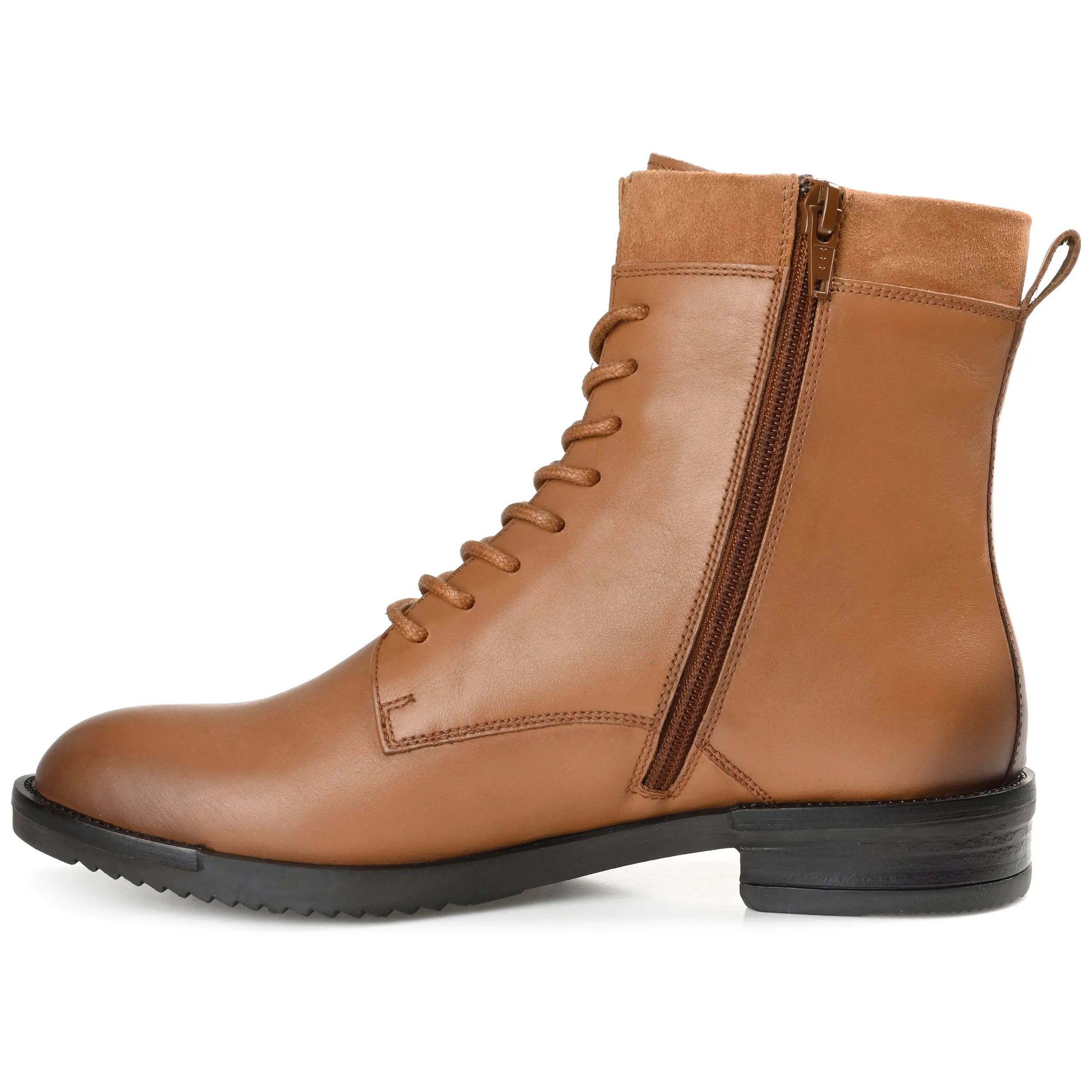 Journee Signature Womens Genuine Leather Natara Round Toe Stacked Combat Booties