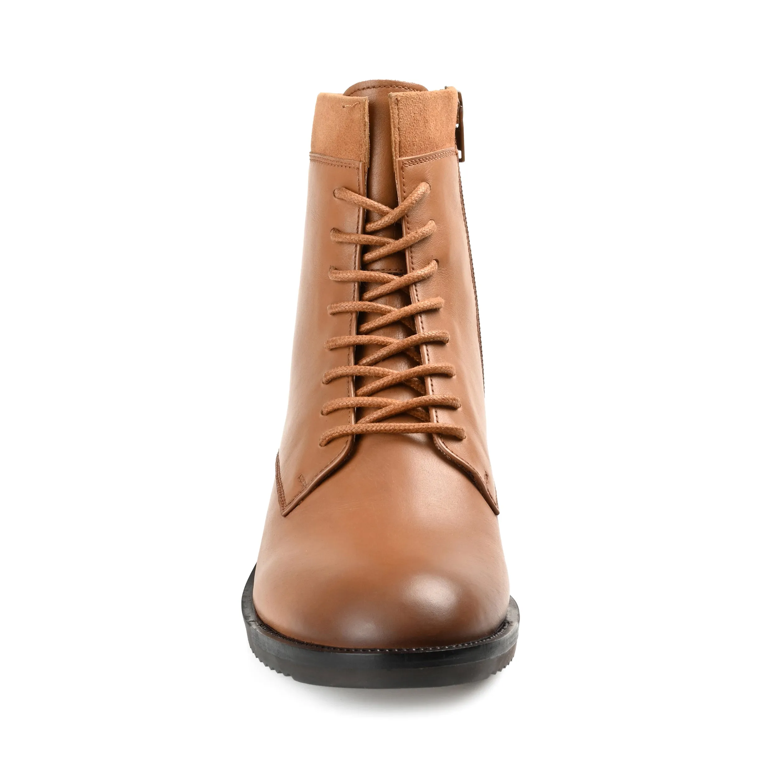 Journee Signature Womens Genuine Leather Natara Round Toe Stacked Combat Booties