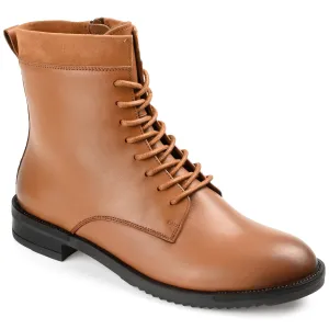 Journee Signature Womens Genuine Leather Natara Round Toe Stacked Combat Booties