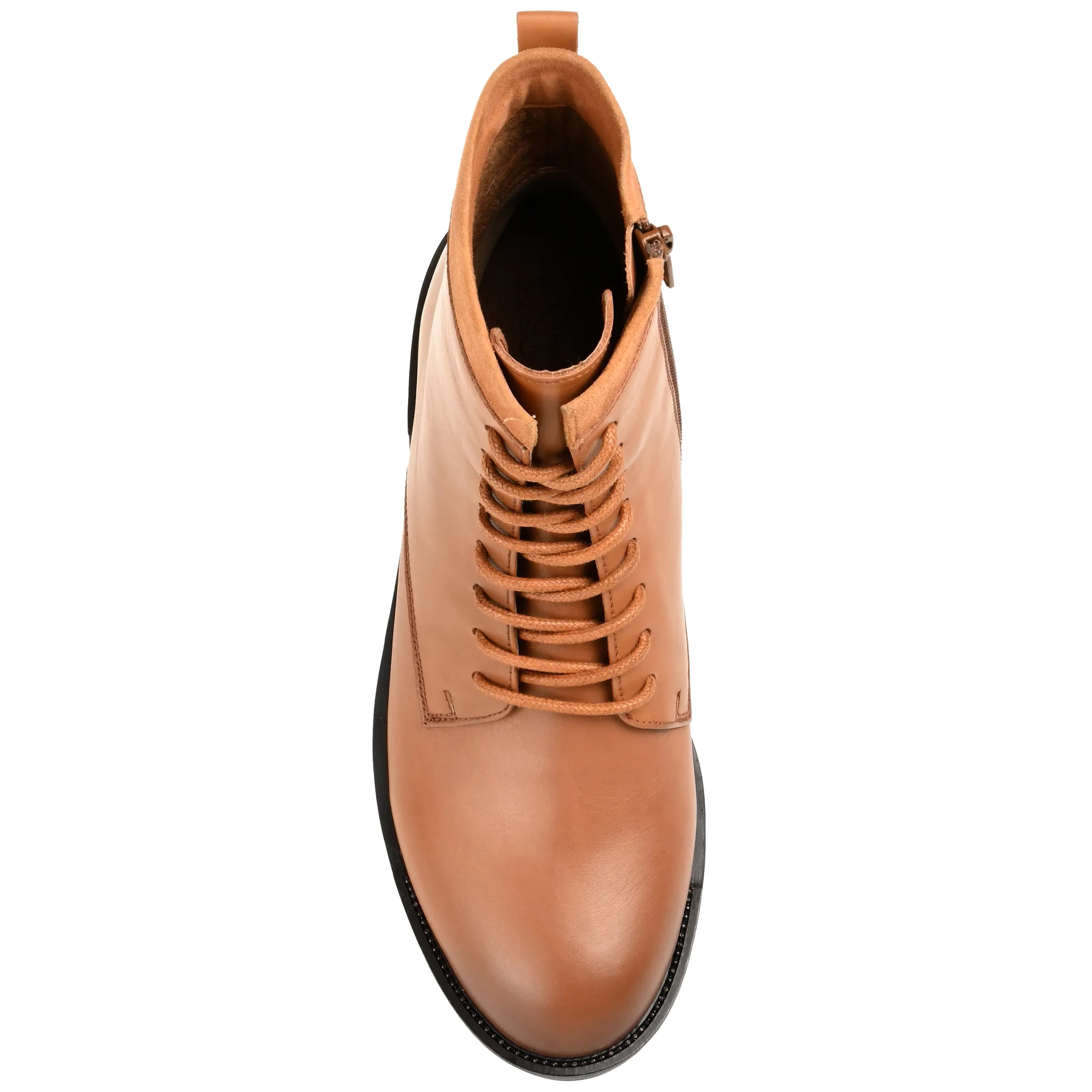 Journee Signature Womens Genuine Leather Natara Round Toe Stacked Combat Booties