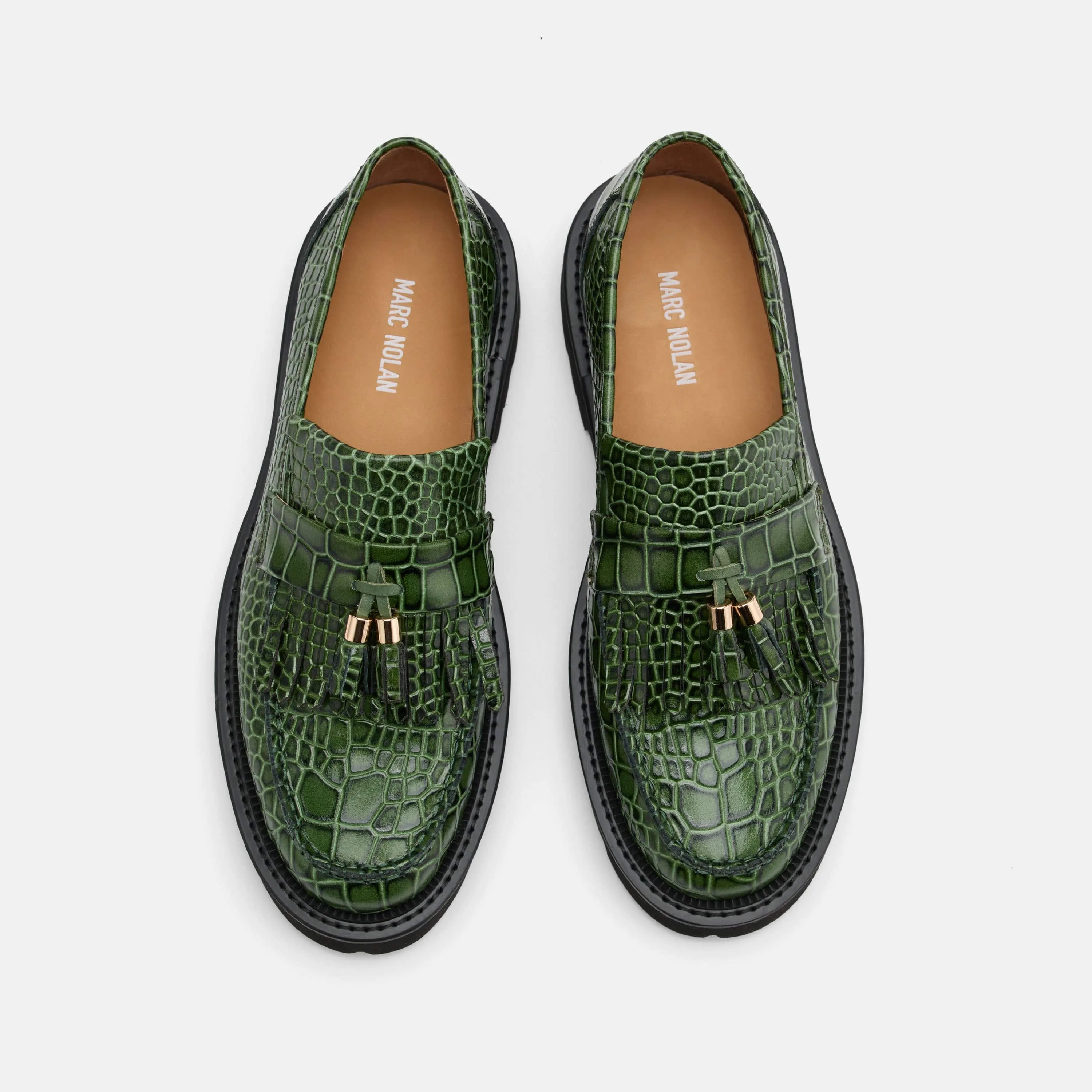 Journey Green Croc Leather Lug Tassel Loafer