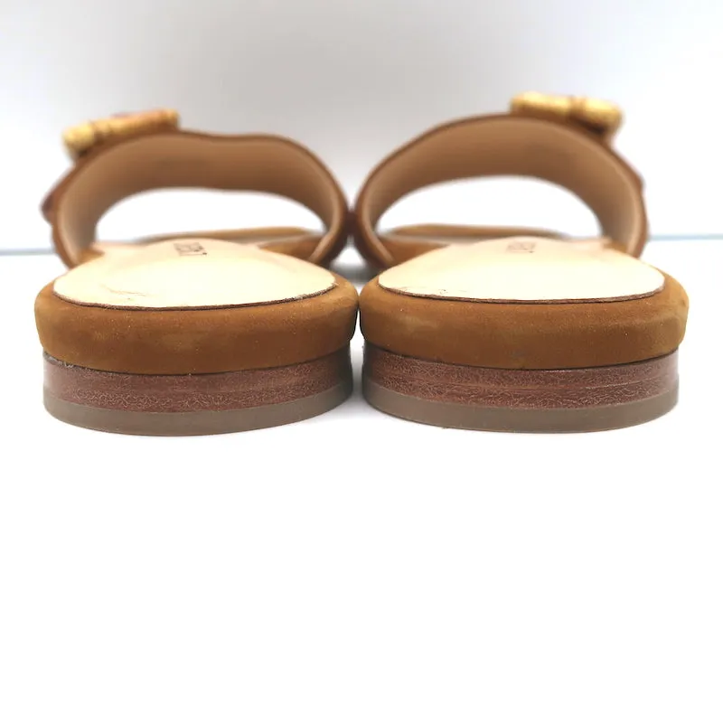L'Agence Aurelie Bamboo Buckle Slide Sandals Brown Suede Size 7