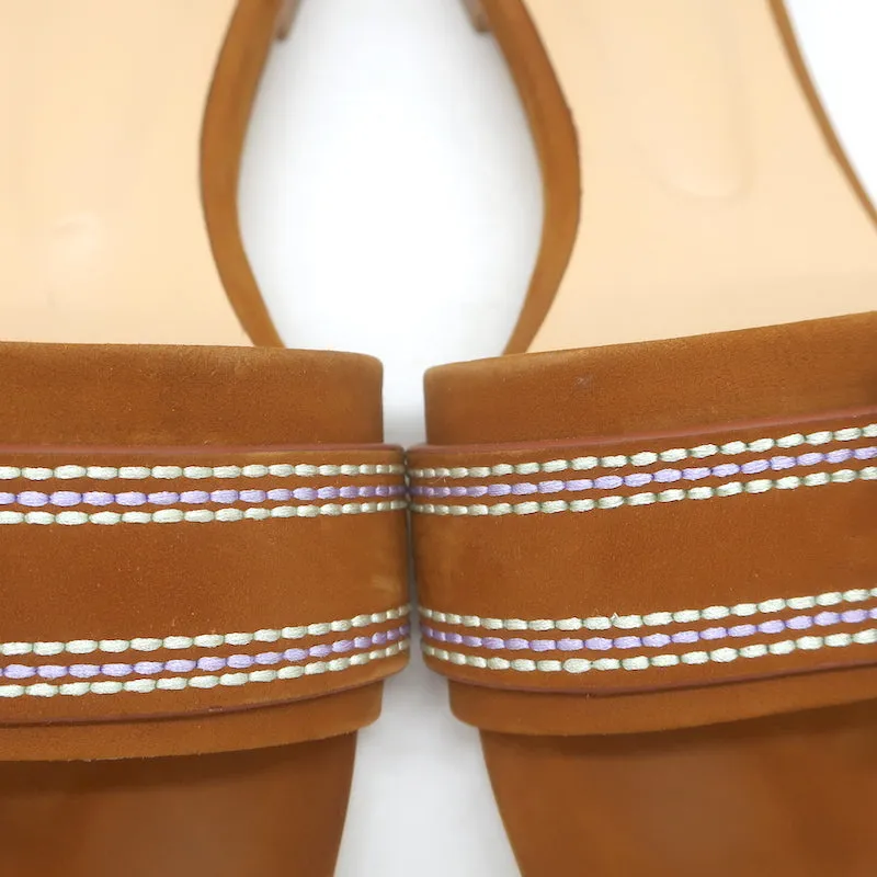 L'Agence Aurelie Bamboo Buckle Slide Sandals Brown Suede Size 7