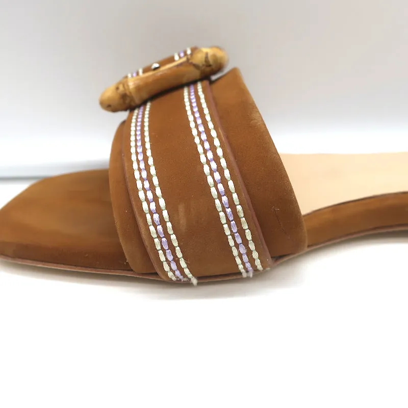 L'Agence Aurelie Bamboo Buckle Slide Sandals Brown Suede Size 7