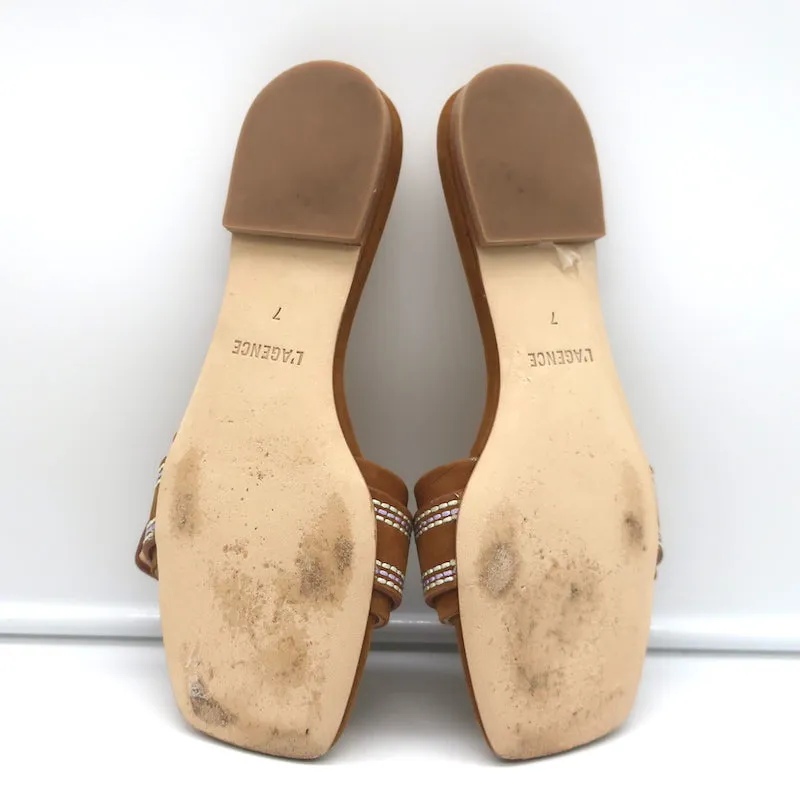 L'Agence Aurelie Bamboo Buckle Slide Sandals Brown Suede Size 7