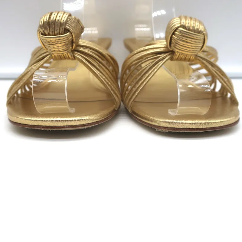 Larroude Valerie Mules Gold Metallic Leather Size 9 Kitten Heel Slide Sandals