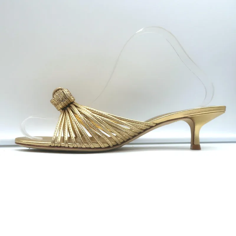 Larroude Valerie Mules Gold Metallic Leather Size 9 Kitten Heel Slide Sandals