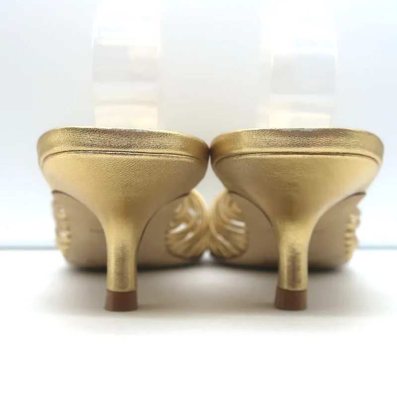 Larroude Valerie Mules Gold Metallic Leather Size 9 Kitten Heel Slide Sandals