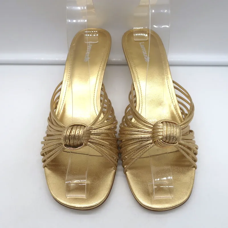 Larroude Valerie Mules Gold Metallic Leather Size 9 Kitten Heel Slide Sandals