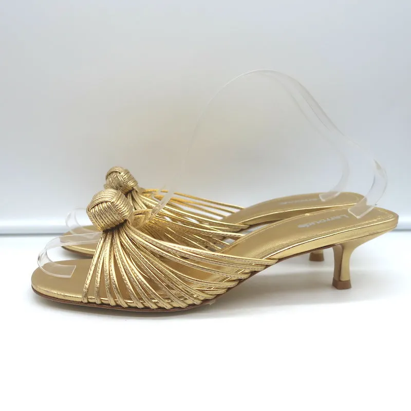 Larroude Valerie Mules Gold Metallic Leather Size 9 Kitten Heel Slide Sandals