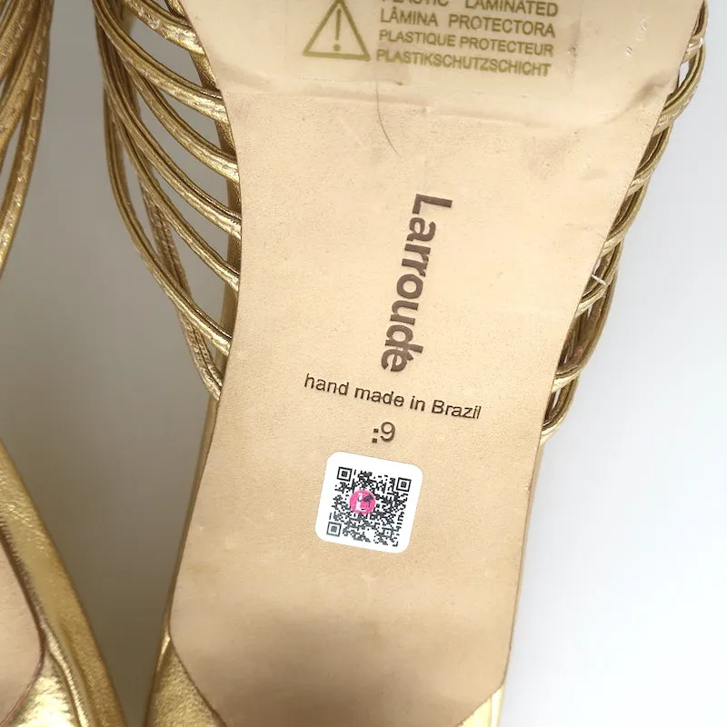 Larroude Valerie Mules Gold Metallic Leather Size 9 Kitten Heel Slide Sandals