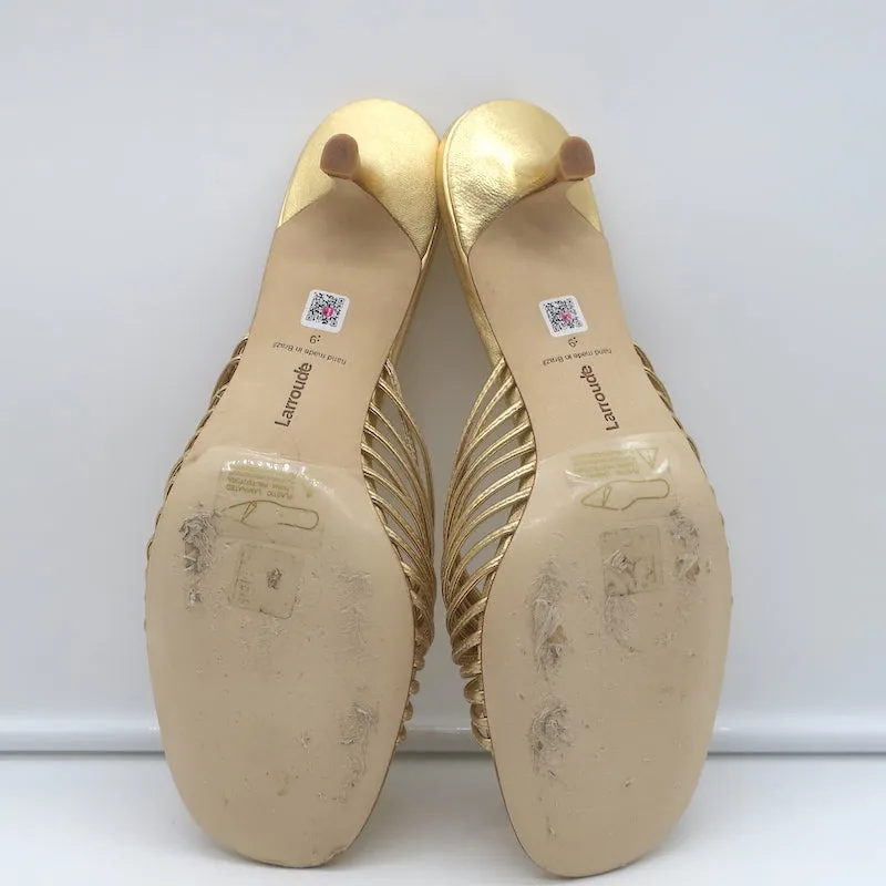 Larroude Valerie Mules Gold Metallic Leather Size 9 Kitten Heel Slide Sandals