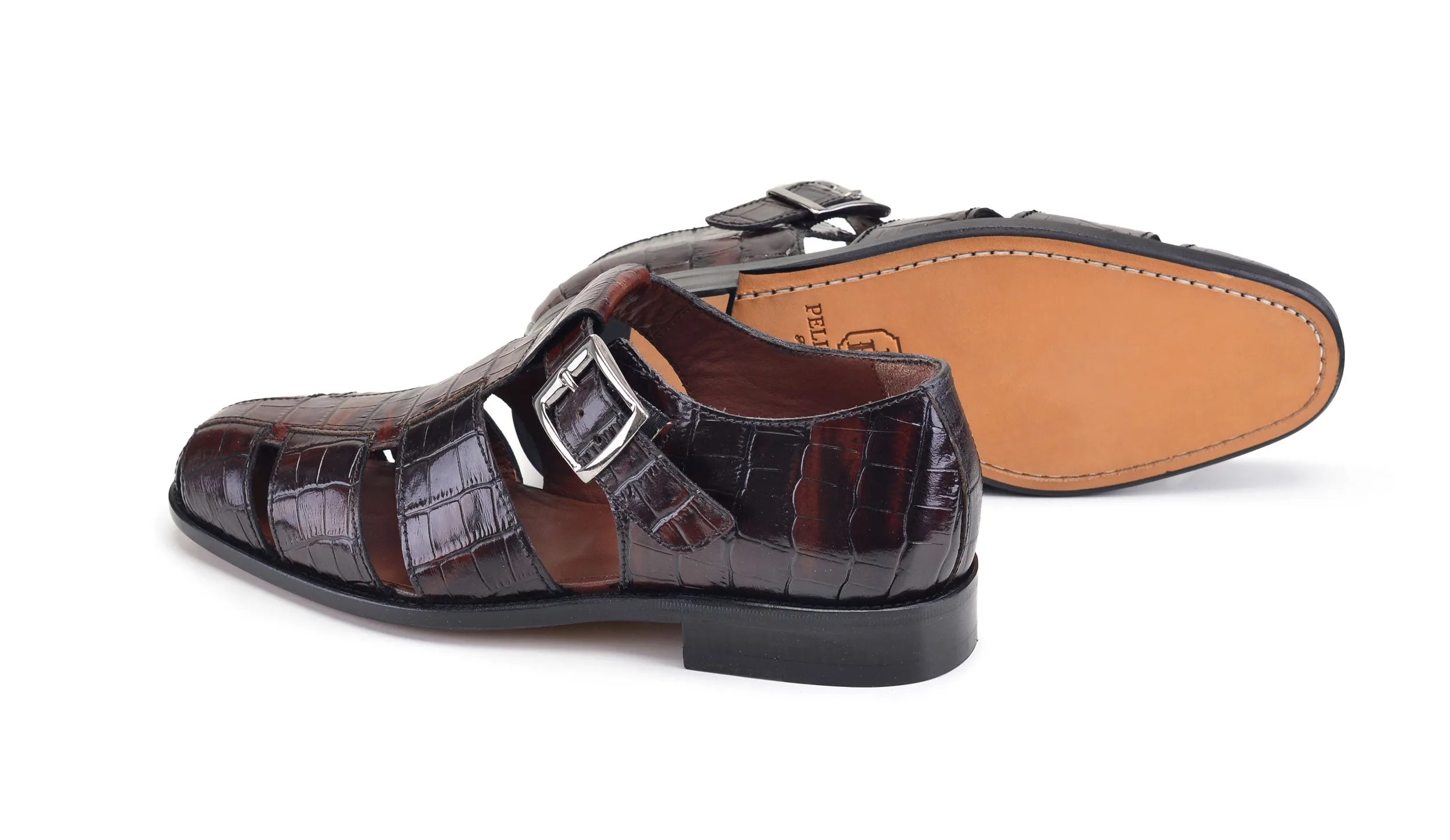 Pelle Crocodile Embossed Calfskin Slip-On Loafer Brown