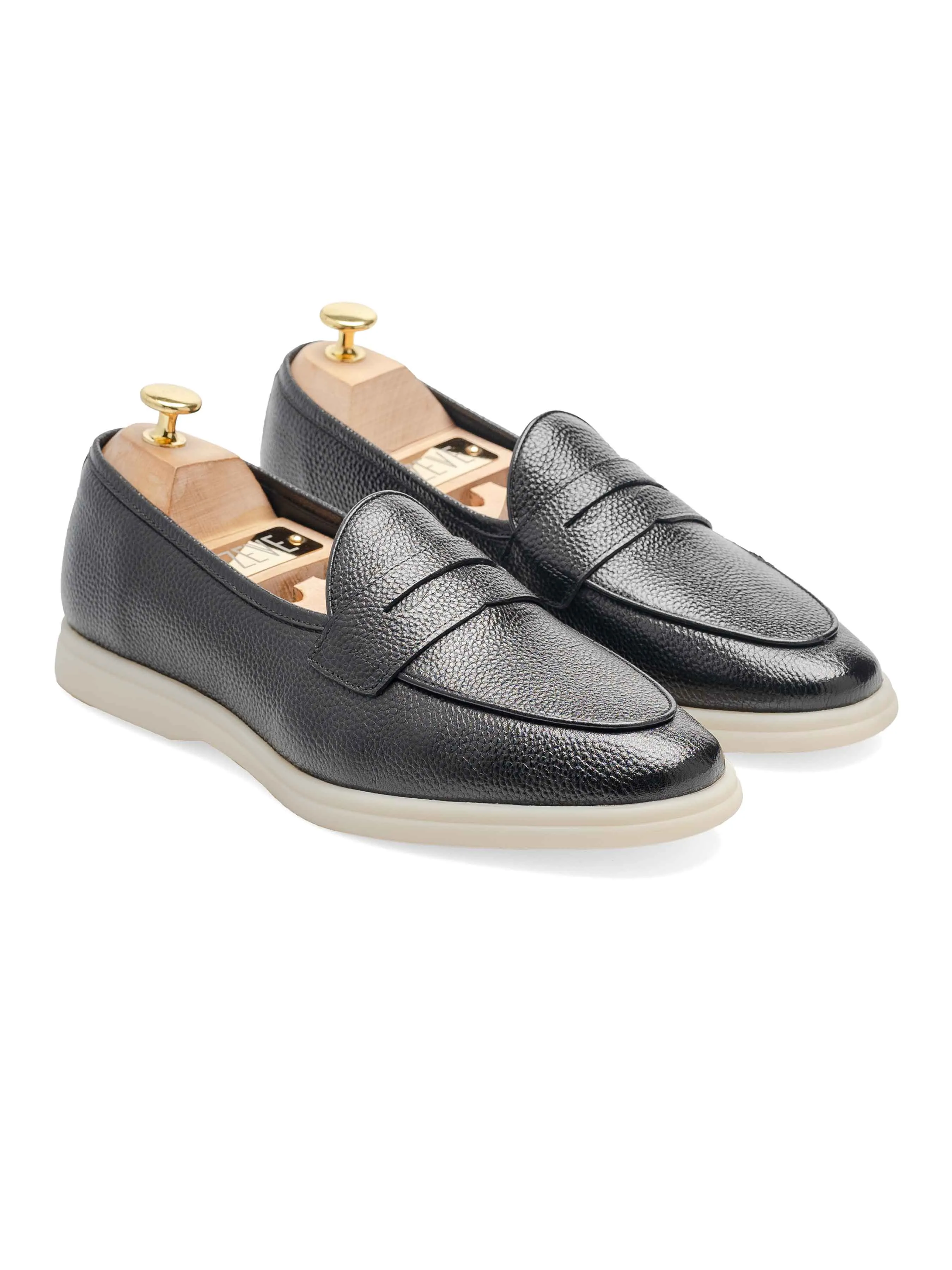 Pietro Belgian Loafer - Black Pebble Grain Leather (Soflex Sole)