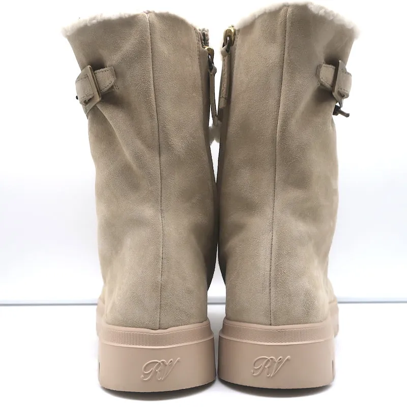 Roger Vivier Walky Viv Crystal Buckle Shearling Boots Beige Suede Size 38.5